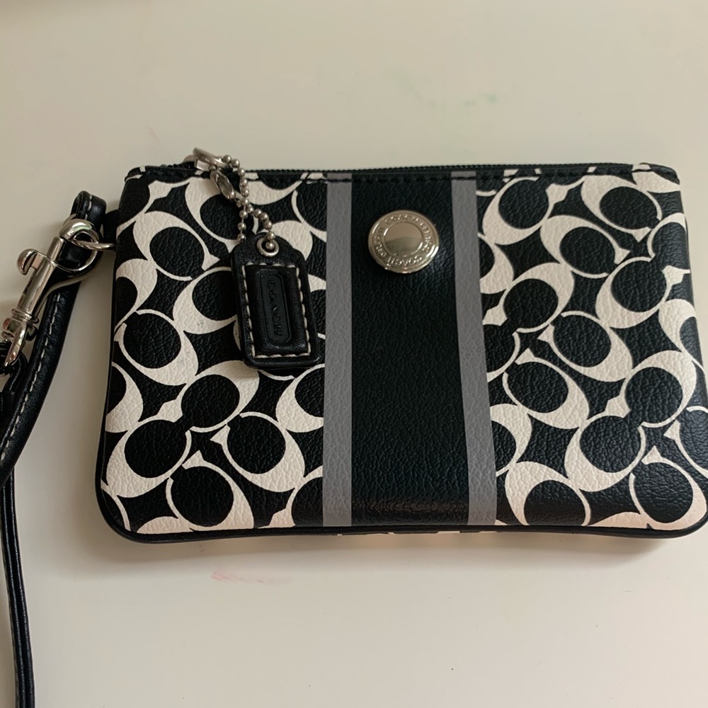 Coach Black and White Leather Wristlet
